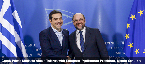 Greek Prime Minister Alexis Tsipras with European Parliament President, Martin Schulz