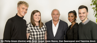 Sir Philip Green (Centre) with Peter Jones, Josie Reeve, Dan Swanepoel and Yasmine Alom